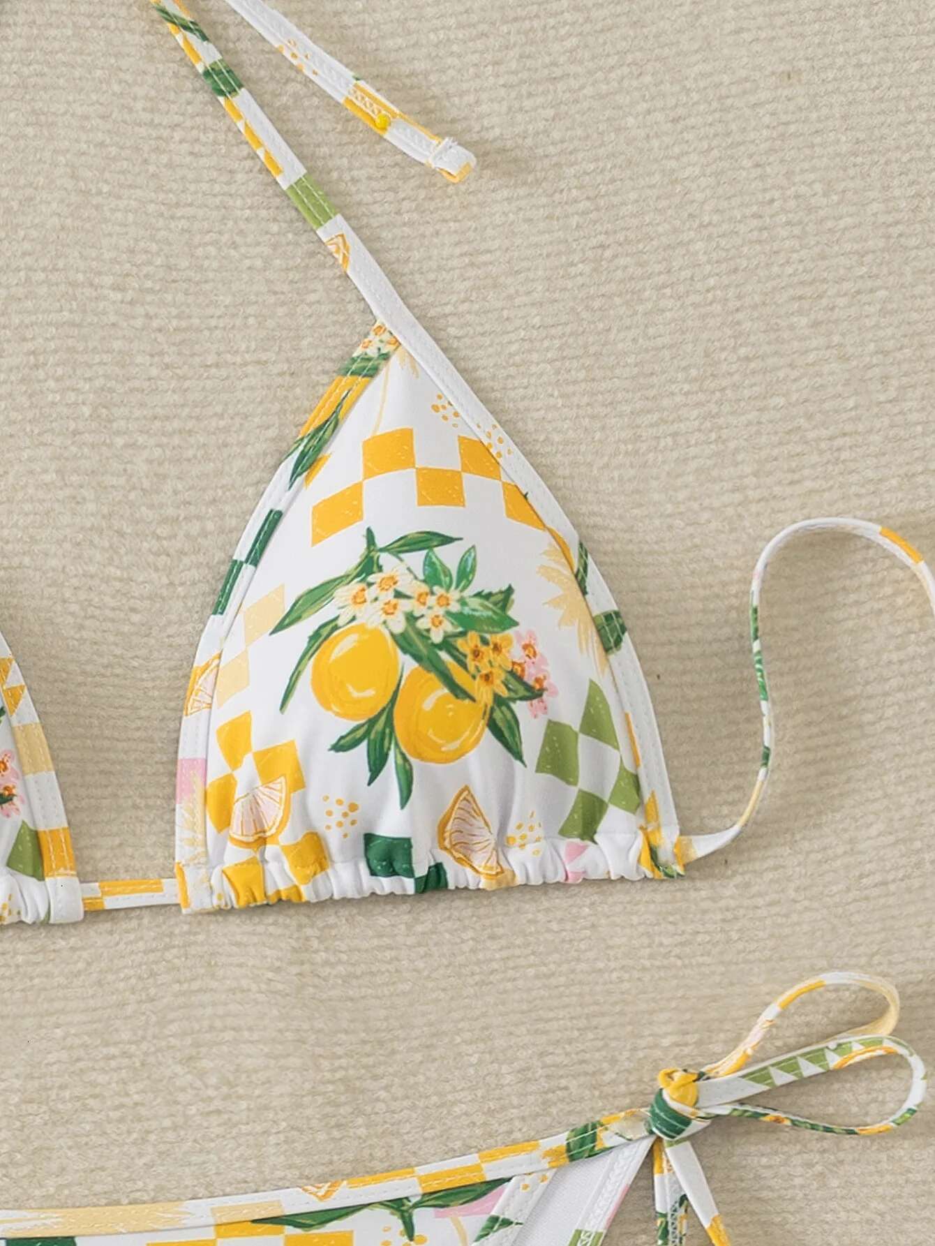 Dongdumaoyi Sexy Yellow Floral Print Bikini Set Women Halter Push Up Bra Thong Swimsuit Brazilian Beach Bathing Suit Micro Swimwear