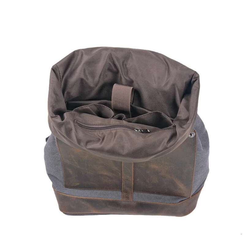 New Vintage Wash Canvas Waterproof Large Capacity Roll Top Expansion Backpack Men's Outdoor Hiking Bag
