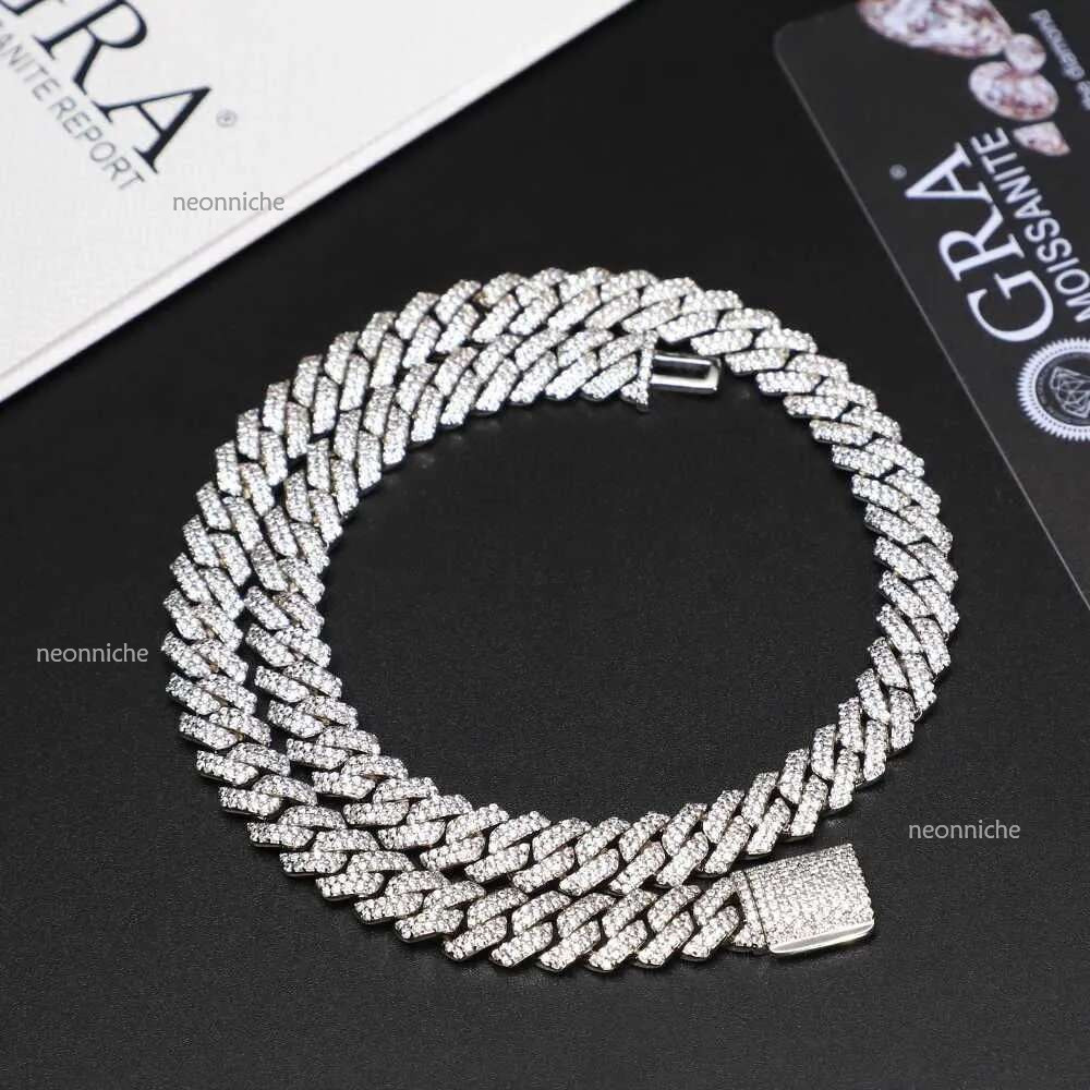 High quality Fashion Hip Hop Sterg Sier Jewelry 15mm VVs Moissanite Cuban k Chain Choker Necklaces for Men jewelry Gifts