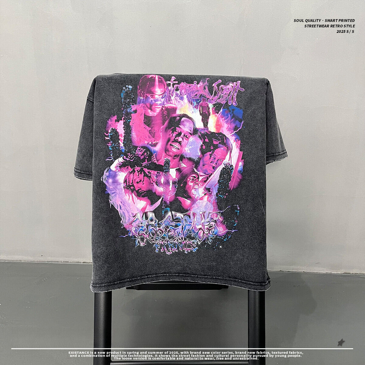 Chain Men's Wear | 2025 New Product Grinding Edge Black distressed Short sleeved Ins Trendy Brand Washed Person Printed T-shirt