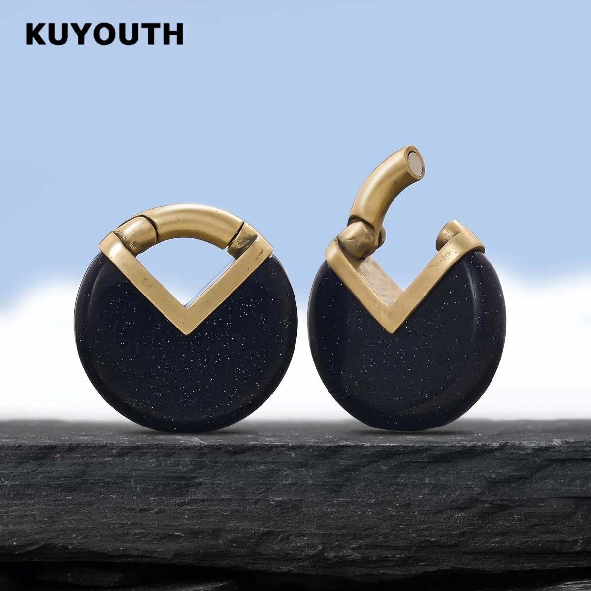 KUYOUTH Stone Round Ear Weight Hang Gauges Expanders Ears Stretchers Copper Magnet Earring Piercing Jewelry 2PCS 250403