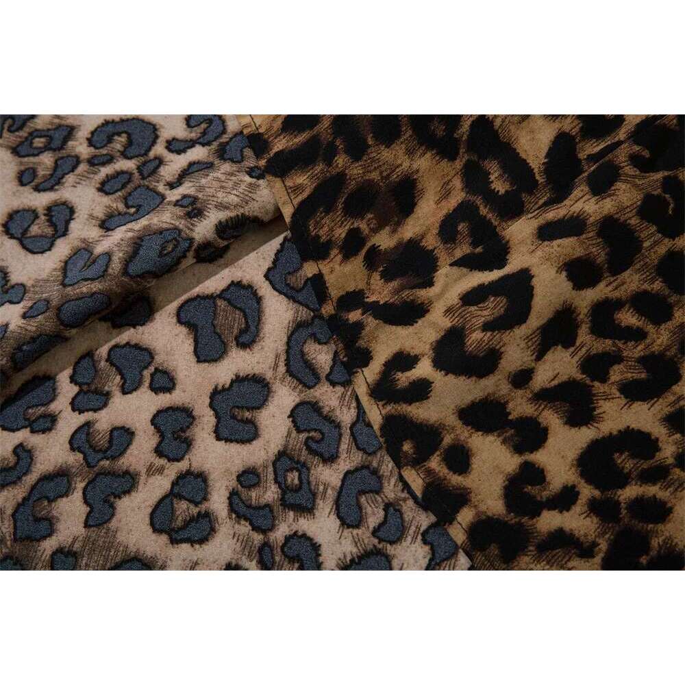 Leopard Print Short Sleeve Cotton Tee Mens Summer High Street Loose Lapel Single Breasted Half-Sleeve Tshirt Men