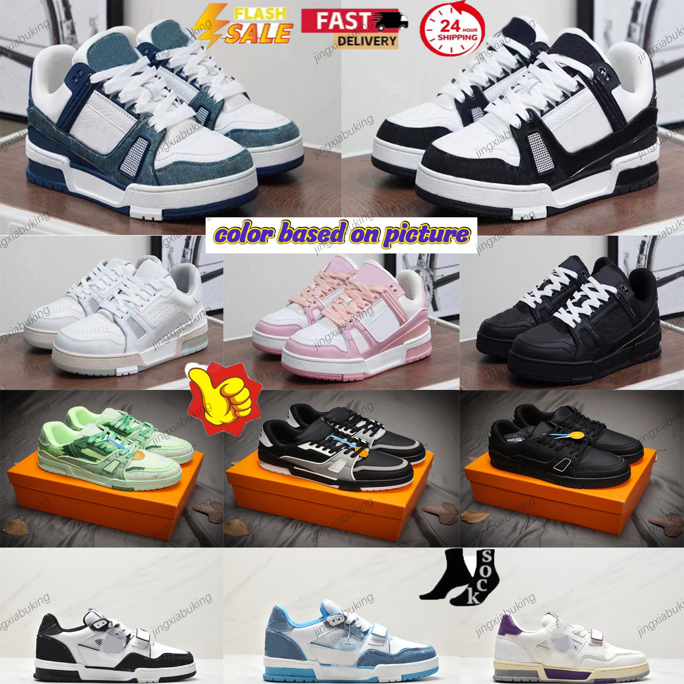 Designer shoes lvs Skate Shoes sneaker trainer Casual shoes denim canvas leather white green redblue letter fashion platform mens womens low trainers Size 36-45