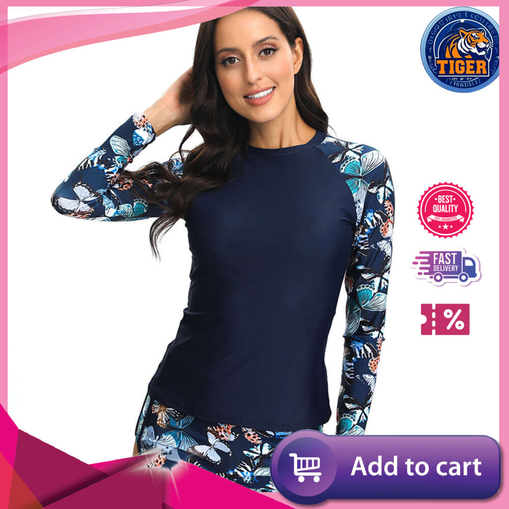 Ddmytiger New Snorkeling Surfing Suit Women S Long Sleeved Digital Printed Tight And Conservative Boxer Shorts Set Swimsuit H