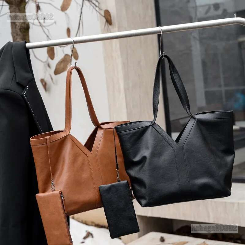 Y Shape Genuine Leather Tote Large Capacity Shoulder Women Underarm Travel Storage Shopping Bag With Wallet