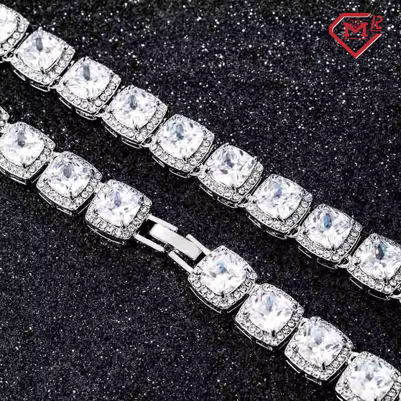 Hip Hop Moissanite Chain 10MM Link Shape 925 Sterling Silver Grade D Moissanite Tennis Chain