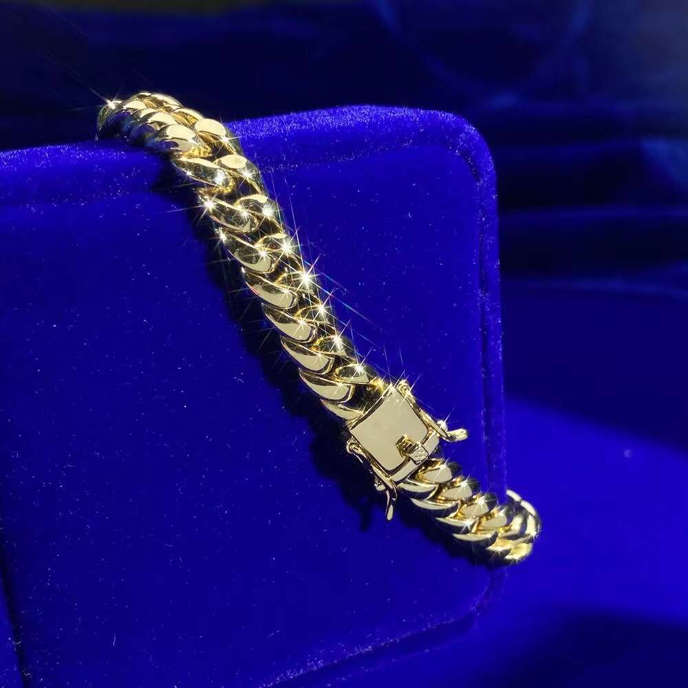 925 Sterling Silver Hip Hop Saudi 8MM Real Gold No Diamonds Smooth Non Tarnish Jewelry Cuban Chain Bracelet