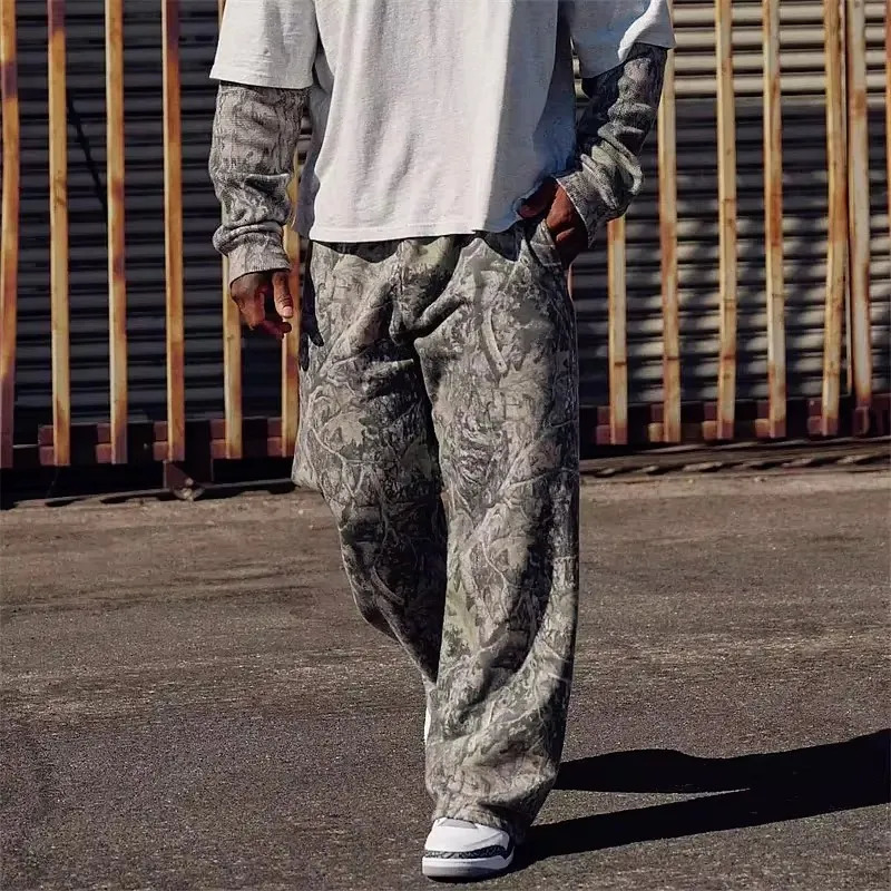 Spring straight casual pants mens camouflage wide leg breathable running loose oversized sweater 250403