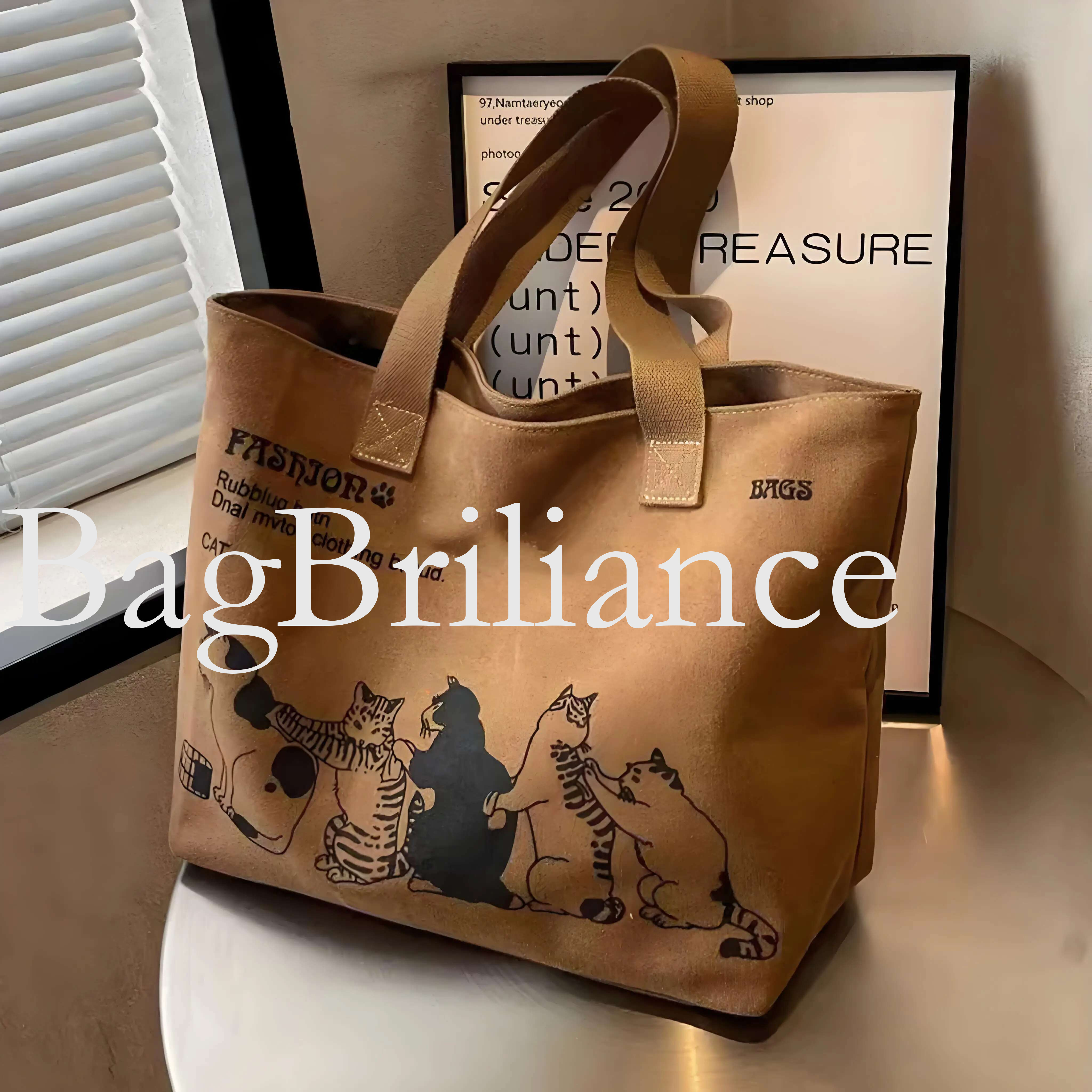 2025 Maillard Style canvas tote Retro stylish shoulder bag, large capacity student minimalism and trend