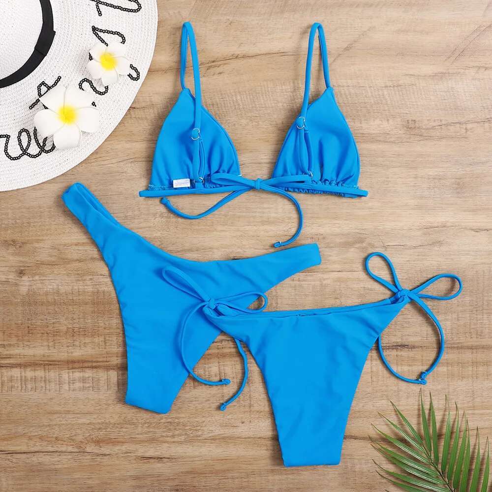 Dongdumaoyi Summer Piece Bikini Set Women Solid Green Purple Push Up Bra Thong Swimsuit Brazilian Beach Bathing Suit Swumwear Biquini