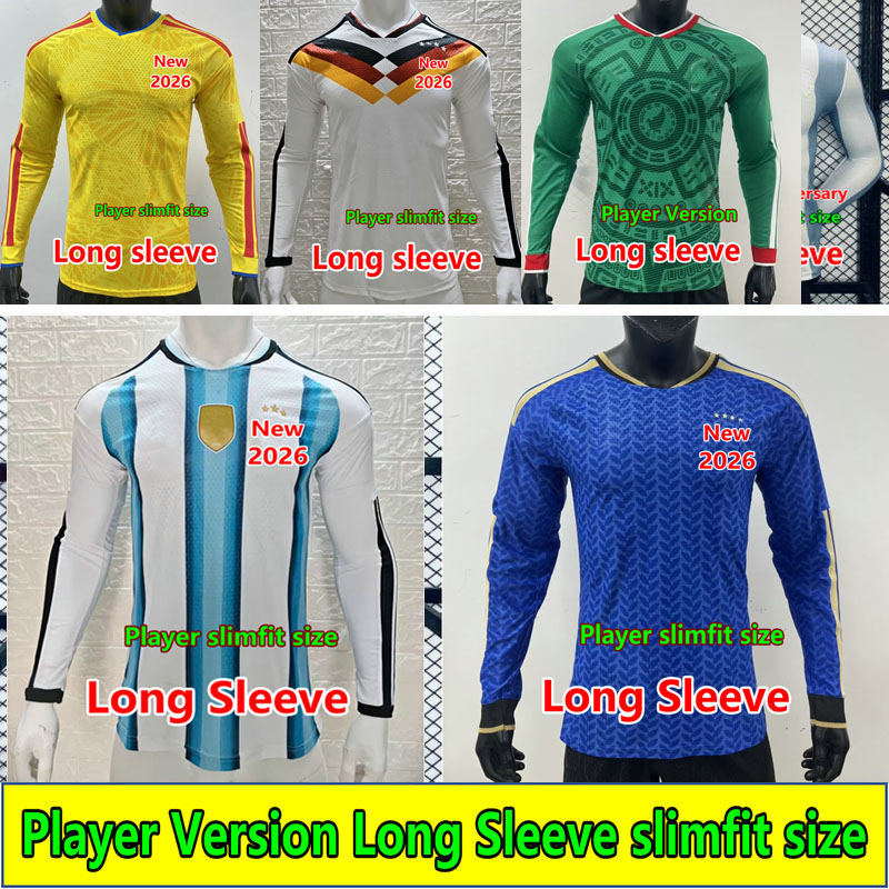 2026 Long sleeve soccer jersey nation teams Player Version MBAPPE 25 26 Home Away Bellingham KANE FODEN NEYMAR VINI JR ENDRICK Football shirt men size S-XXL