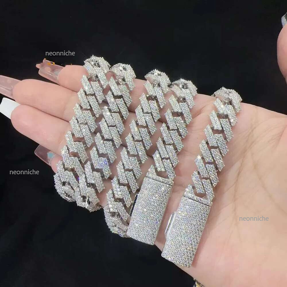 Top hip hop jewelry gold cuban k chain necklace designer for men 2 row bg moissanite dia 14MM wide choker iced out sier chains necklaces prong