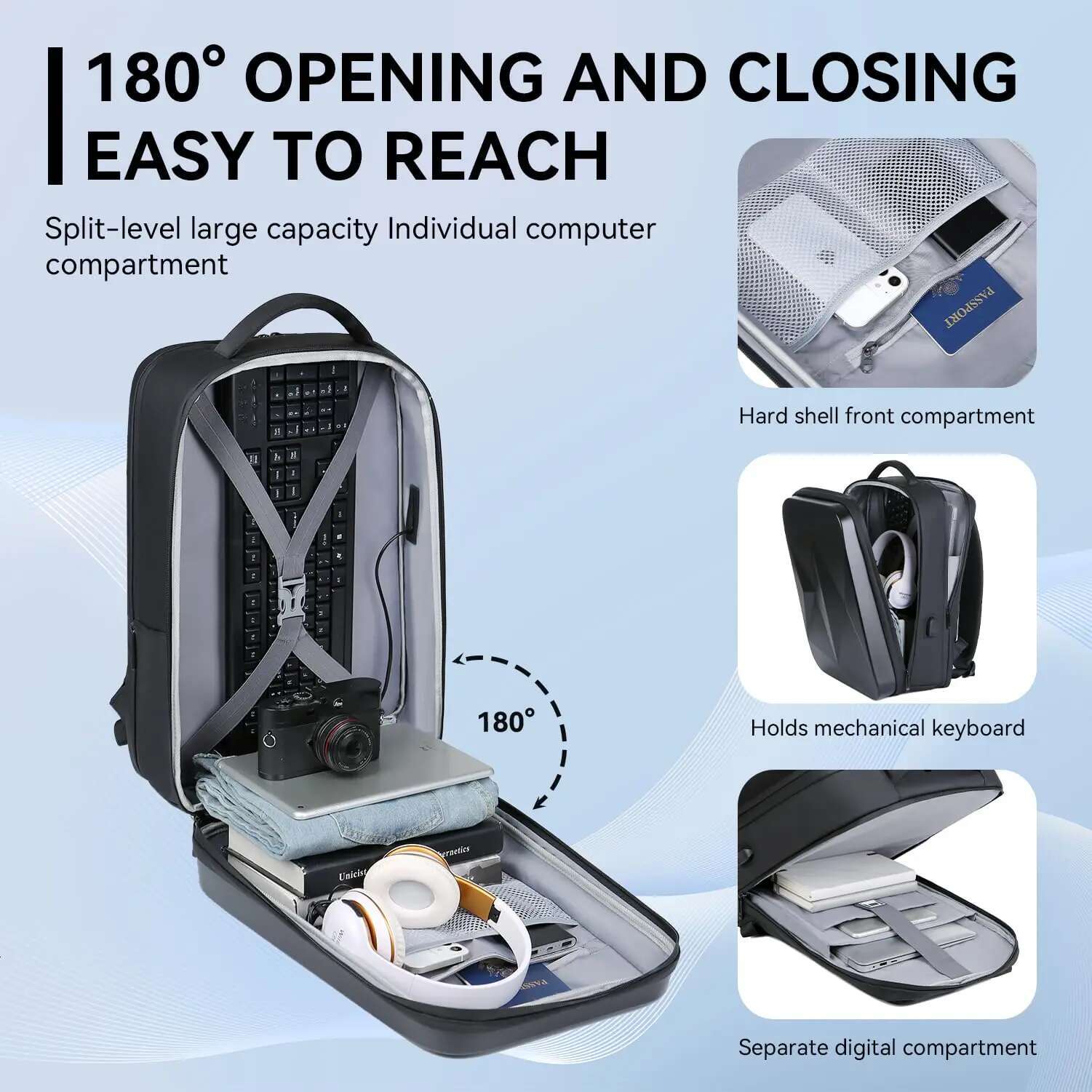 Men's 17.3 Inch Laptop Waterproof Hard Shell Bag 35L Business Travel Backpack With USB Charging Port Mochilas De Hombre