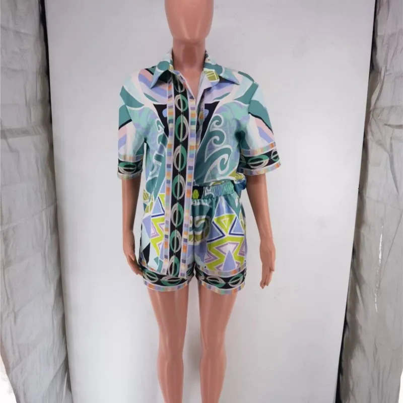 Women Boho Pattern Printed Half Sleeve Loose Casual Shirt Shorts Suit Spring Summer Fashion Two 2 Piece Set Outfits Tracksuit 250313
