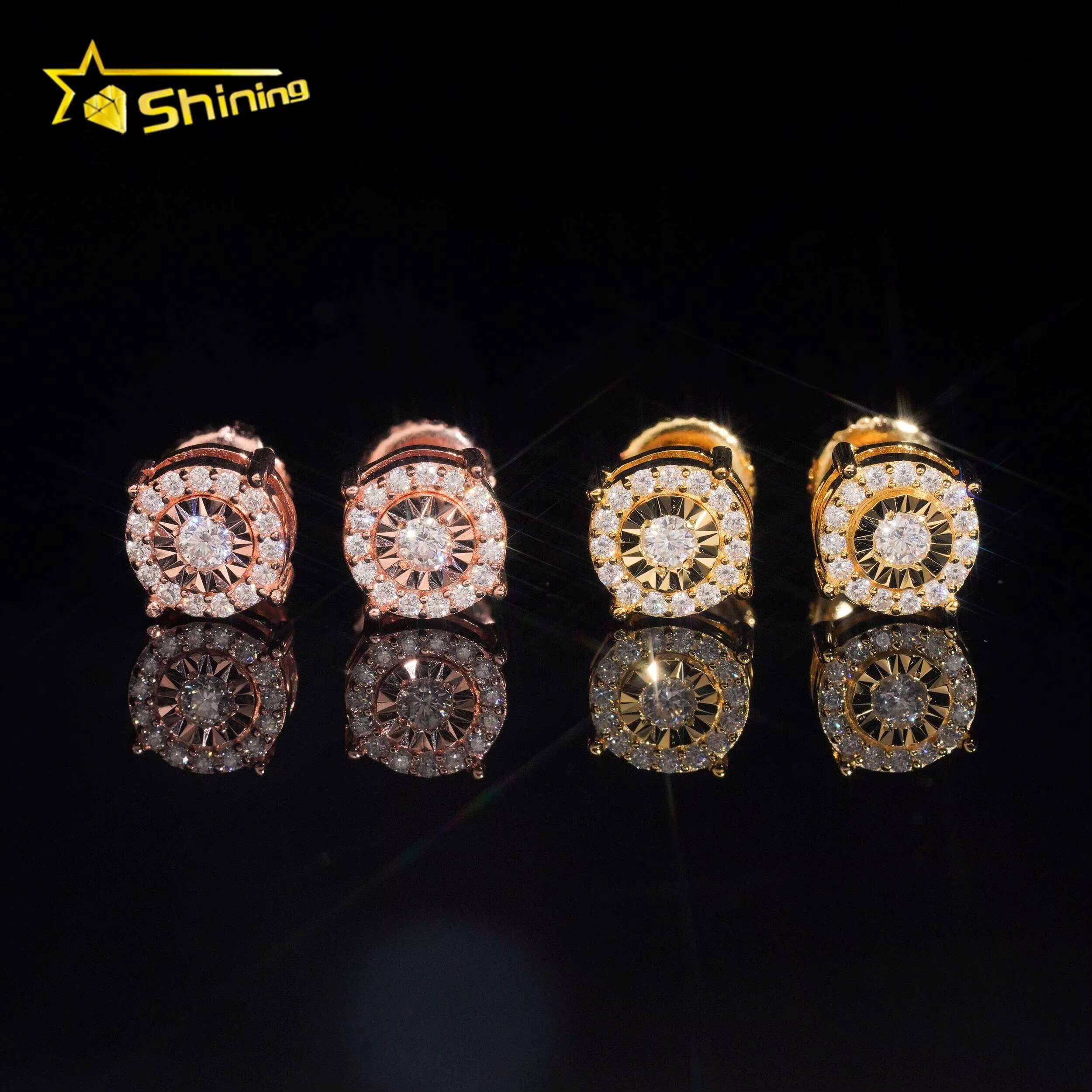 Fashion Style 925 Sterling Silver Hip Hop Screw Back Diamond Cut VVS Moissanite Earrings