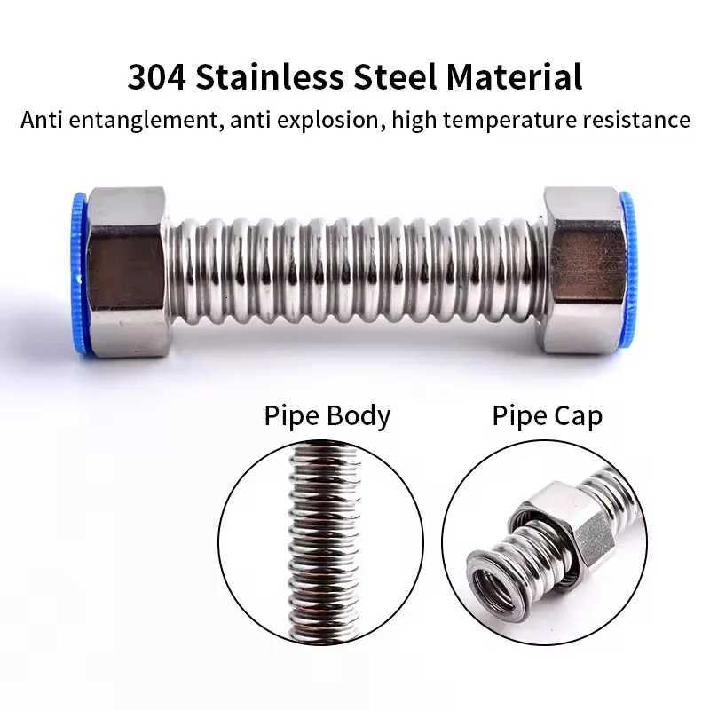 20/40/60/100/150/200cm G1/2 Inch 304 Stainless Steel ible Bellows High Pressure Explosion-proof Hose Cold and Hot Water Pipe Y251107