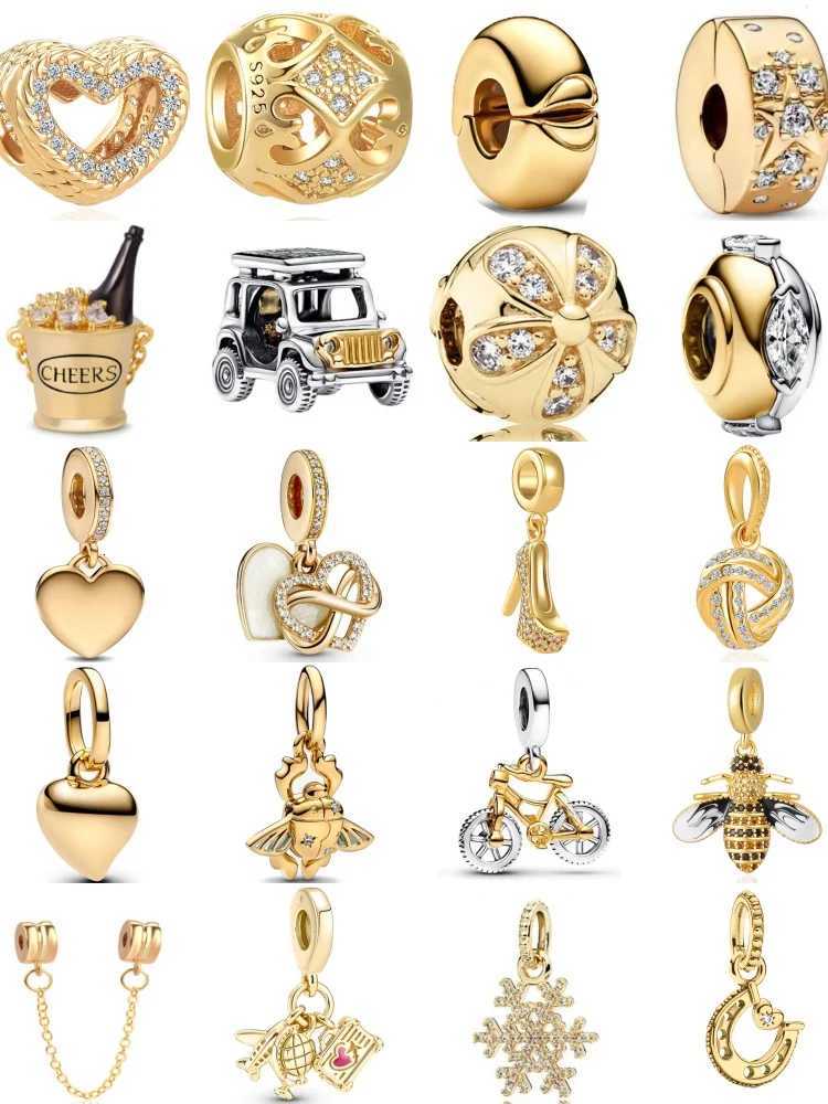 2025 New Gold High Heels BicyclesHeart-shaped Pendant Suitable For European Original Bracelet DIY Charm Jewelry 925 SilverXJ251107