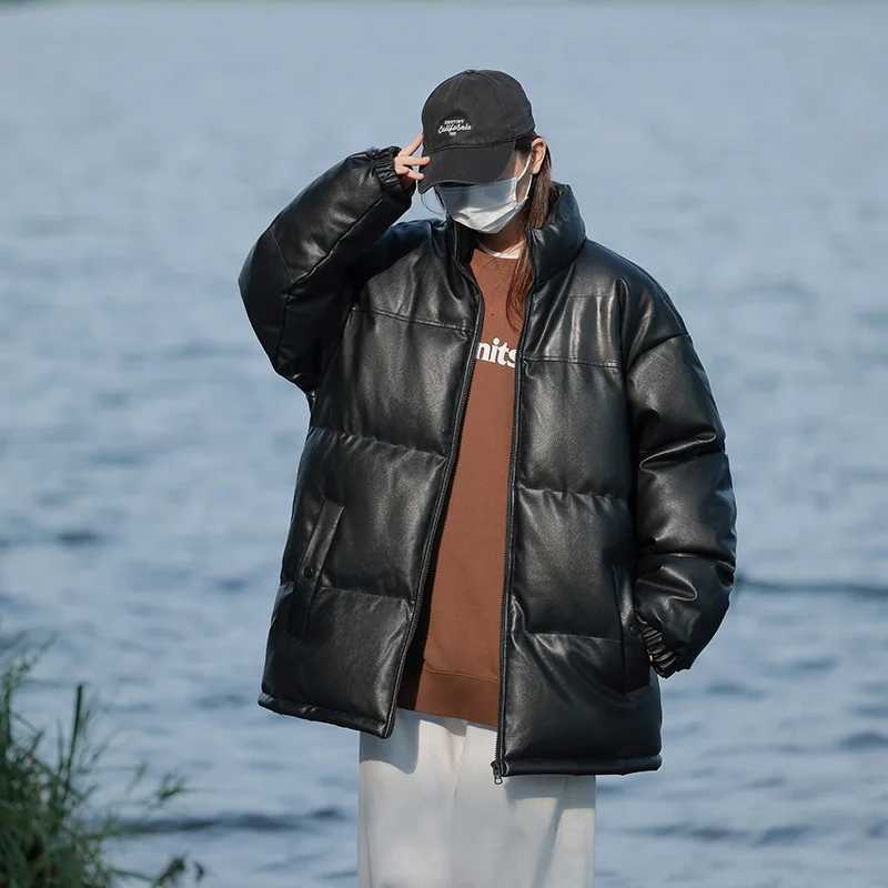 2024 Winter Glossy Jacket Mens Loose and Warm Outdoor Windproof and Waterproof Travel Coat Couple Stand Up Collar Bread JacketT251107