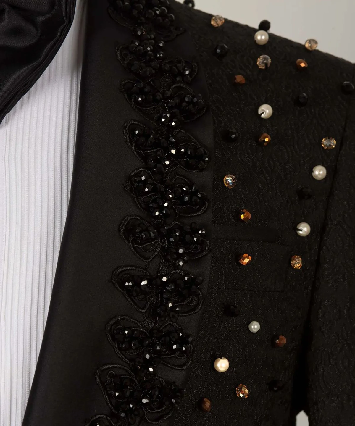 Vintage Men's Wedding Suit Shawl Lapel Rhinestone Applique 3 Pieces Set Tailored Blazers Jacquard Groom Jacket for Wedding Custom Made Coat(Pants