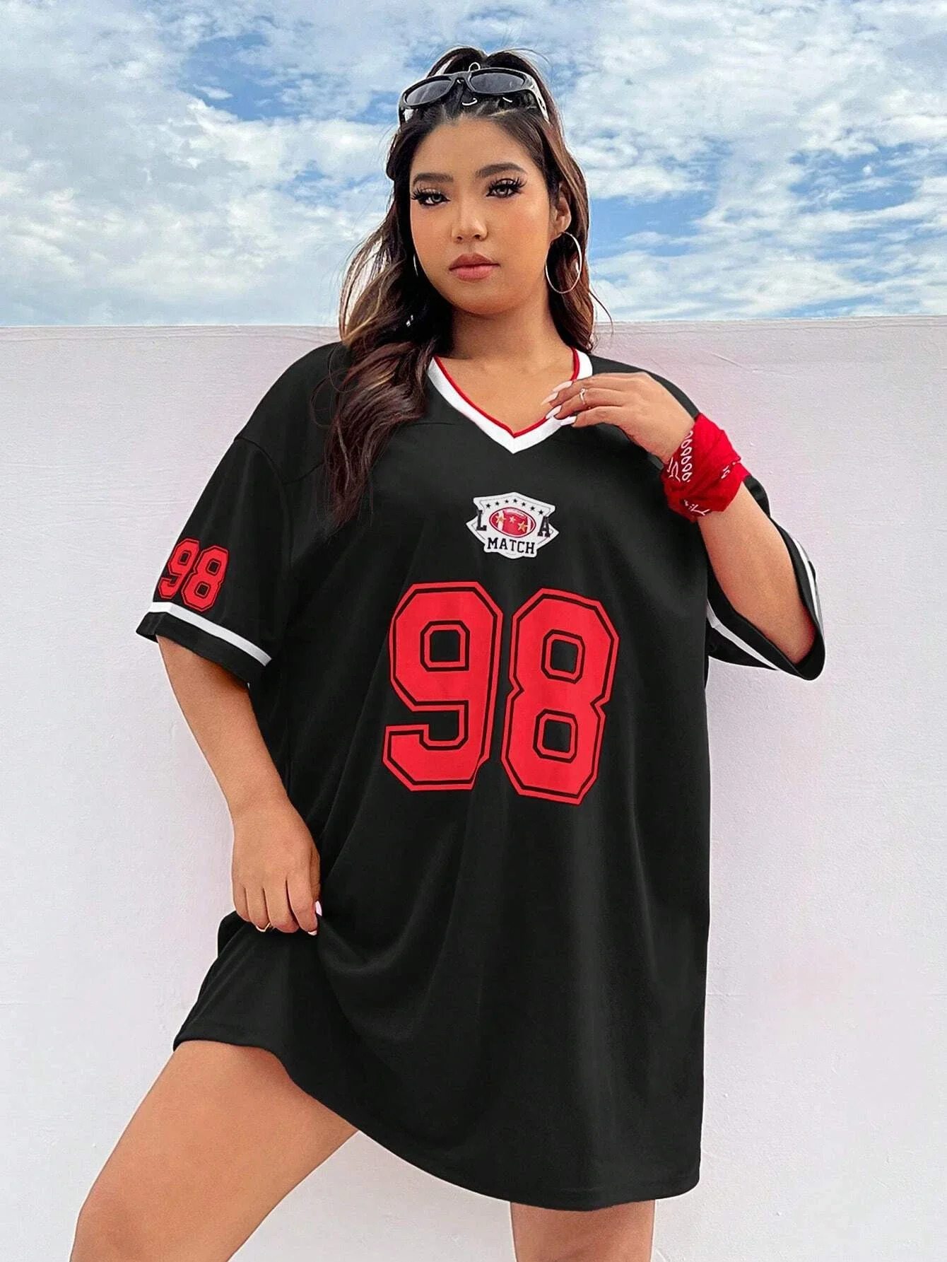 summer womens plus size 98 printed Vneck short sleeved Tshirt loose comfortable breathable casual style top 250407