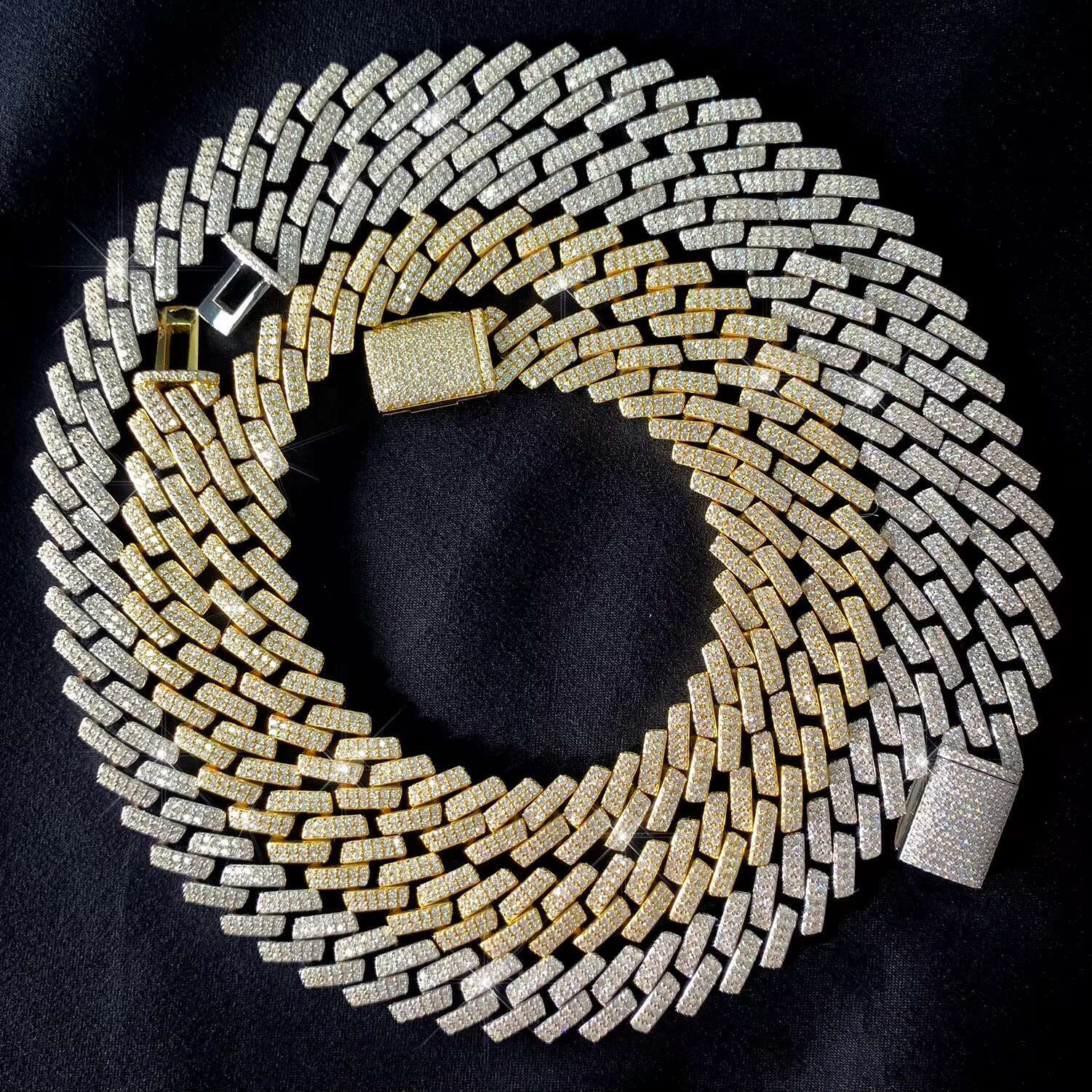925 Sterling Silver Moissanite Jewelry Men Necklace 10mm 2 Rows Vvs Iced Out Moissanite Cuban Chains