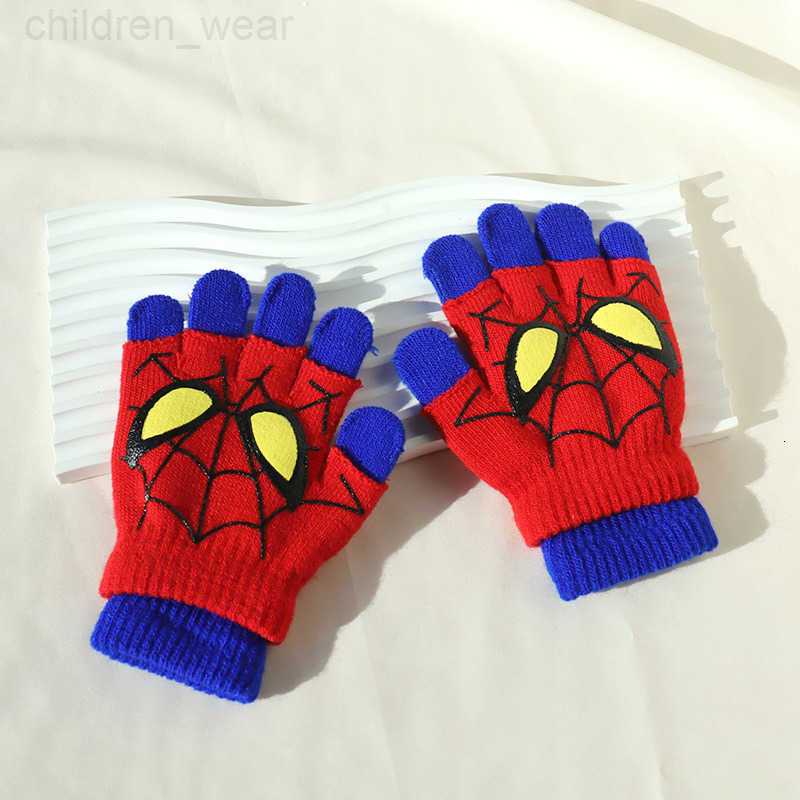 Disney Childrens Gloves Cartoon Marvel Spider-Man Warm Hand Protection Gloves for 6-12 Year Olds Baby Elementary School Students Half-Finger Gloves H2