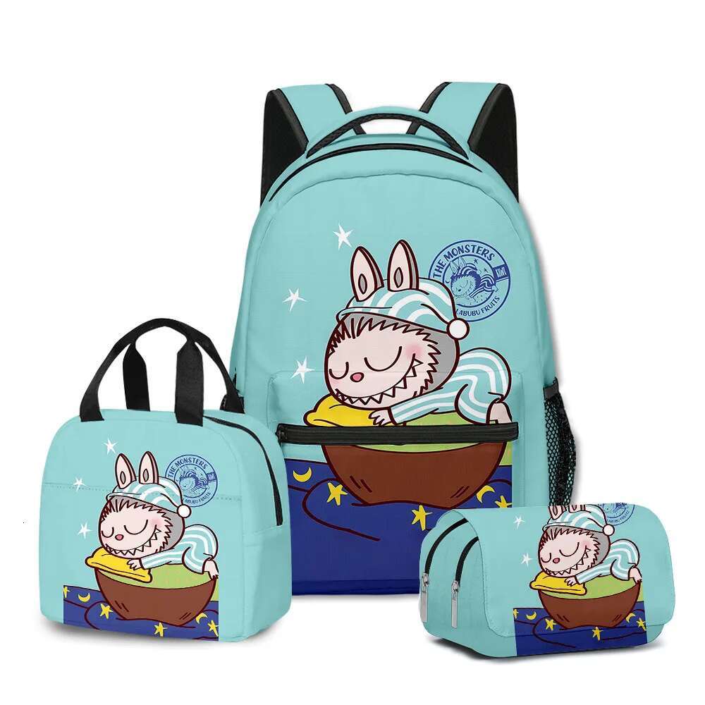 Cartoon Novelty Fashion Cool Labubu 3D Print 3Pcs/Set Student School Bags Laptop Daypack Backpack Lunch Bag Pencil Case