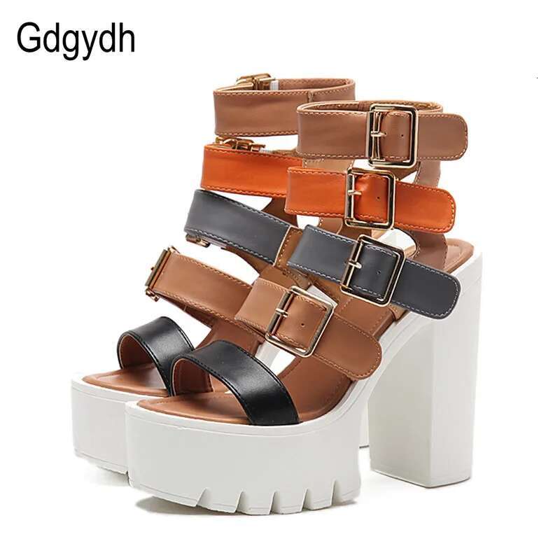 Gdgydh Women High Summer Fashion Ankle Buckle Strap Female Gladiator Sandals Platform Shoes Block Heels