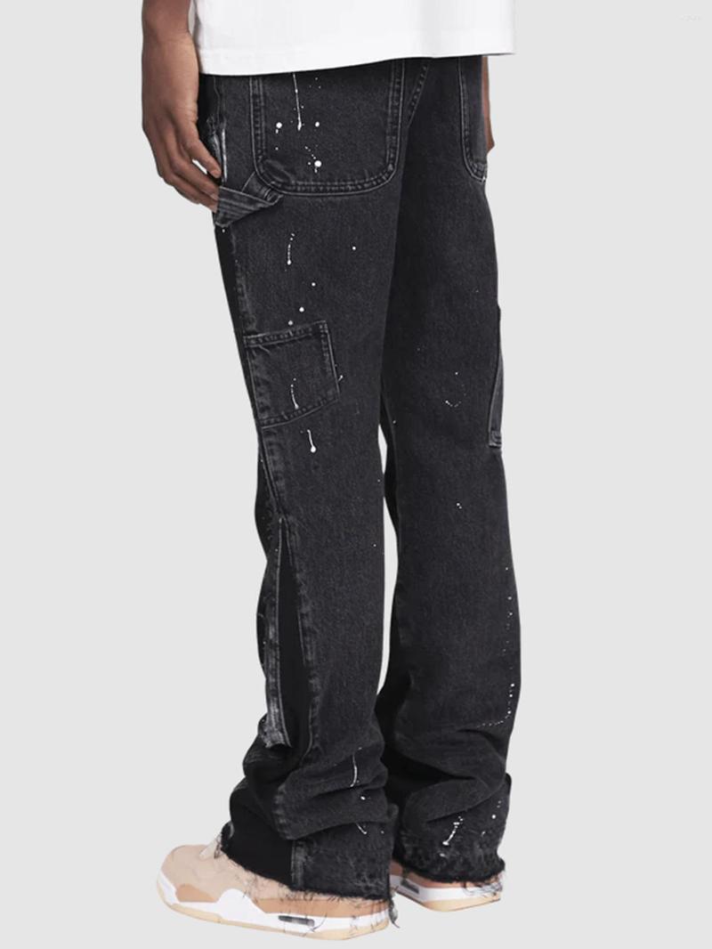 Men's Jeans Denim Overalls European And American Fashion Ins Explosive Stretch Patch Laminated Flared Pants