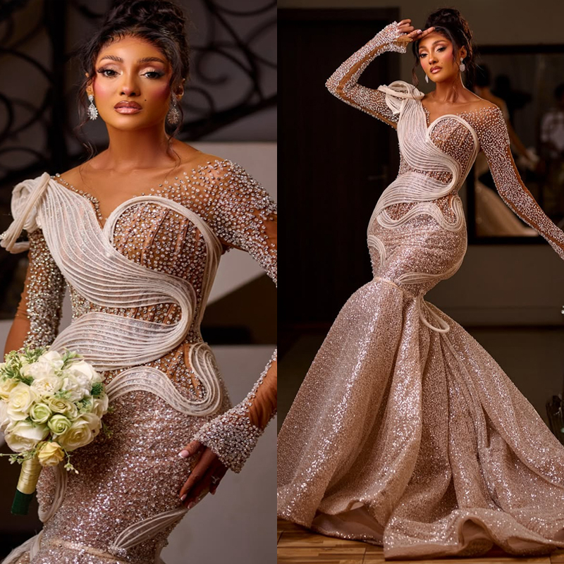 2026 Plus Size Mermaid Prom Dress Evening Dresses Formal Gowns For Special Occasions Illusion Sheer Neck Beaded Lace Crystals Sequined Birthday Dress 