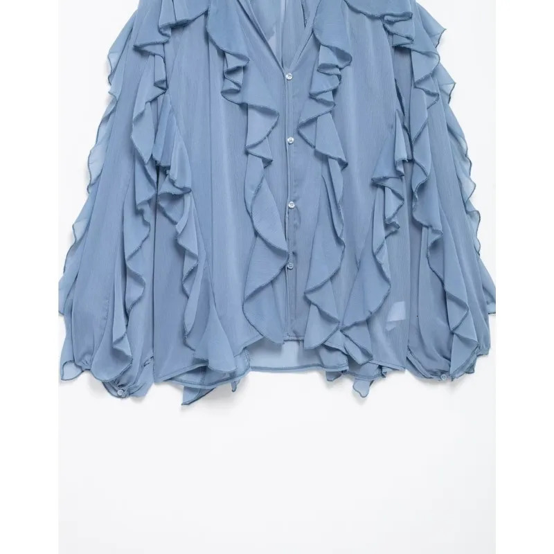 Casual Ruffle Shirt Womens Loose Lace Hollow Vneck Top Spring and 4786063 250407