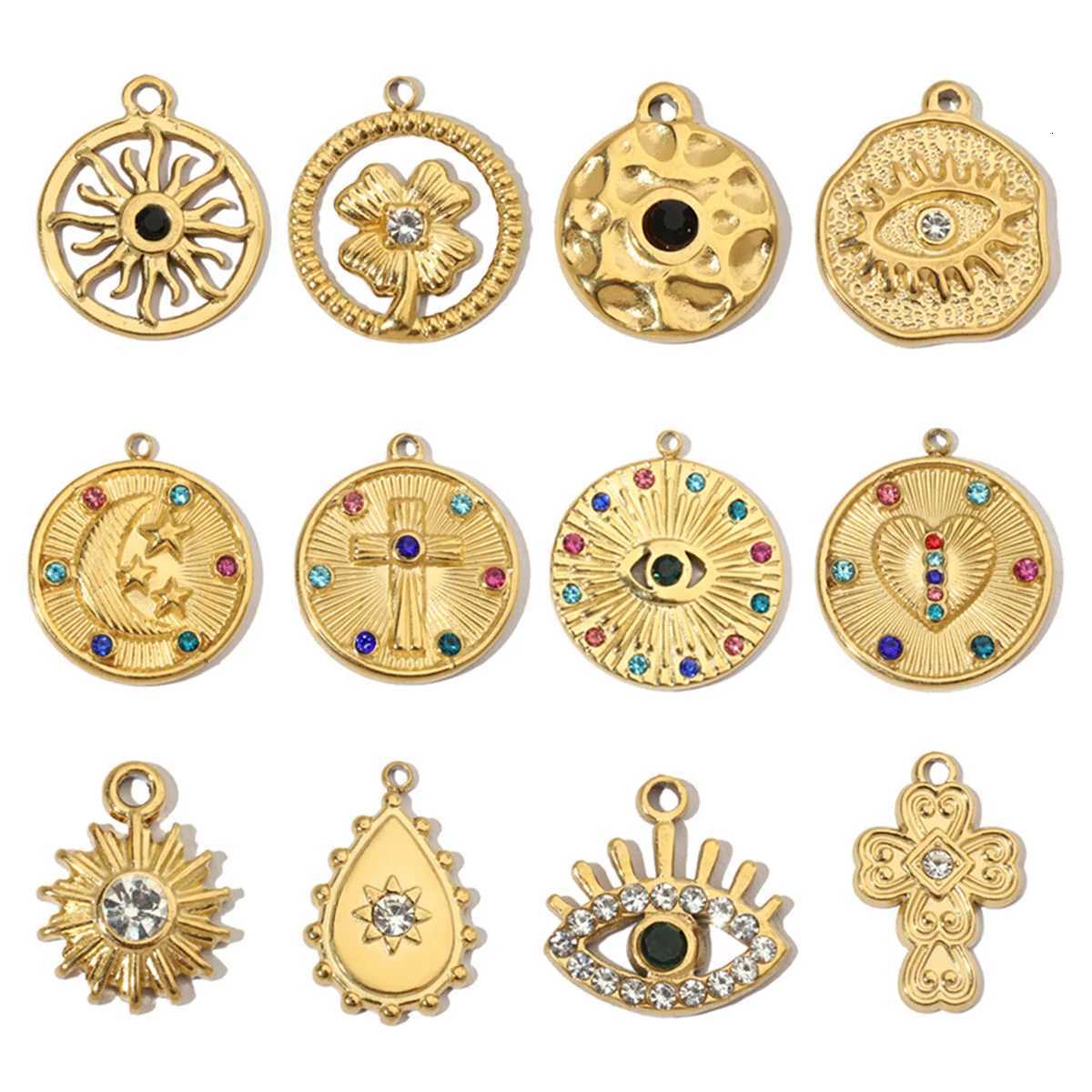 3pcs/Lot Devils Eye Love French Retro Stainless Steel Charms Womens Clover Jewelry Necklace DIY Small Pendant WholesaleXJ251107