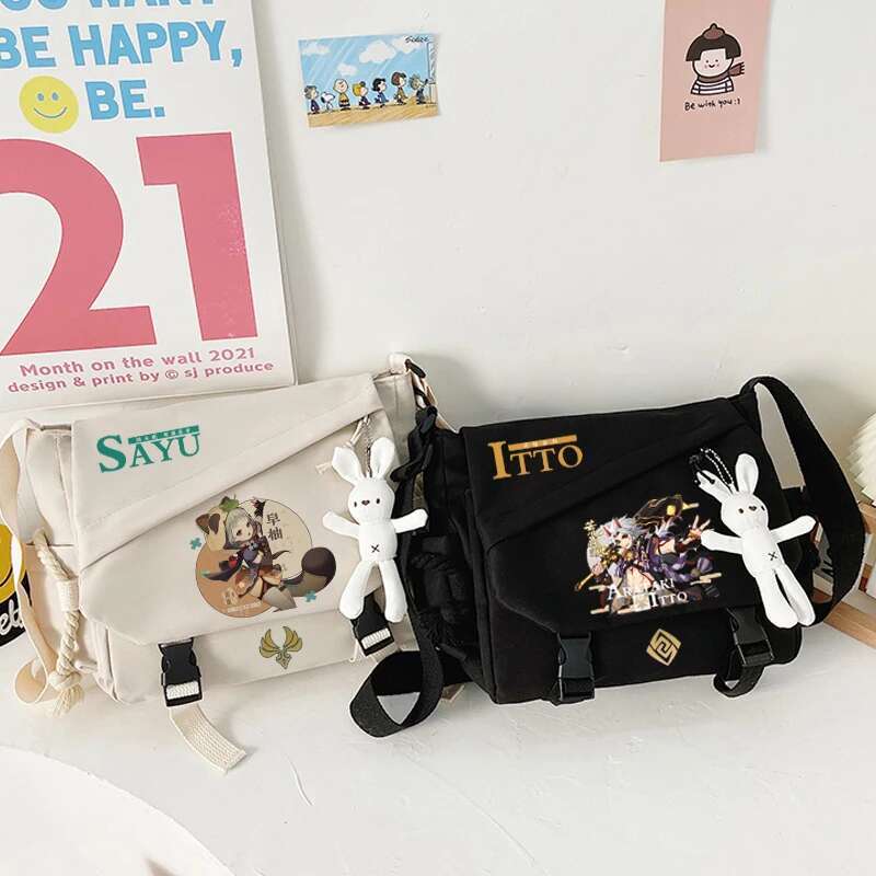 Genshin Impact Anime Handbag Shoulder Casual Zipper Cross Body Tote School Book Students Messenger Bag