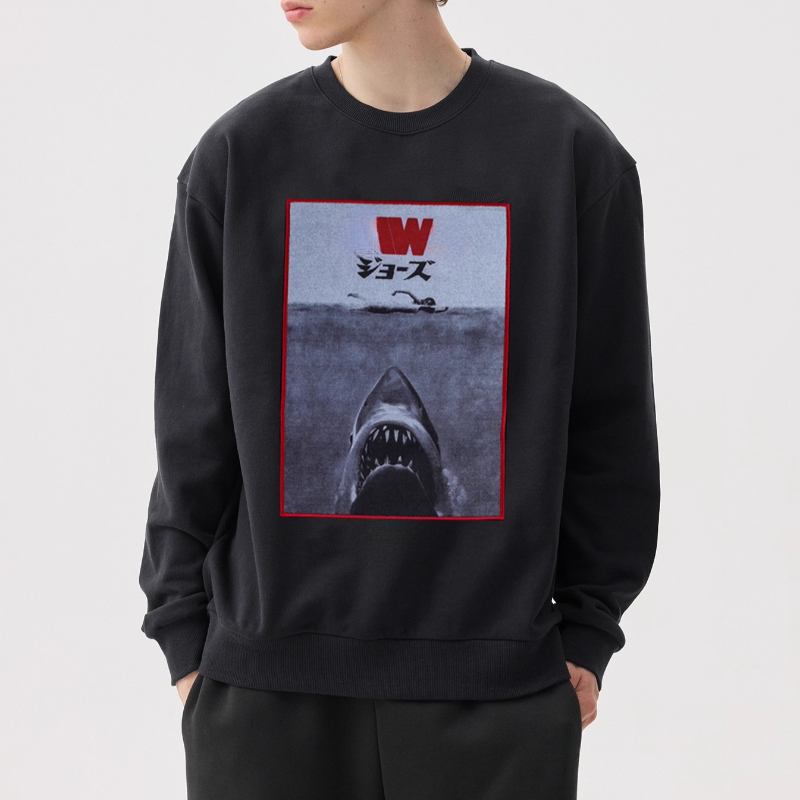 Black Print Cotton Men's Plus Size Hoodies & Sweatshirts 2026ss