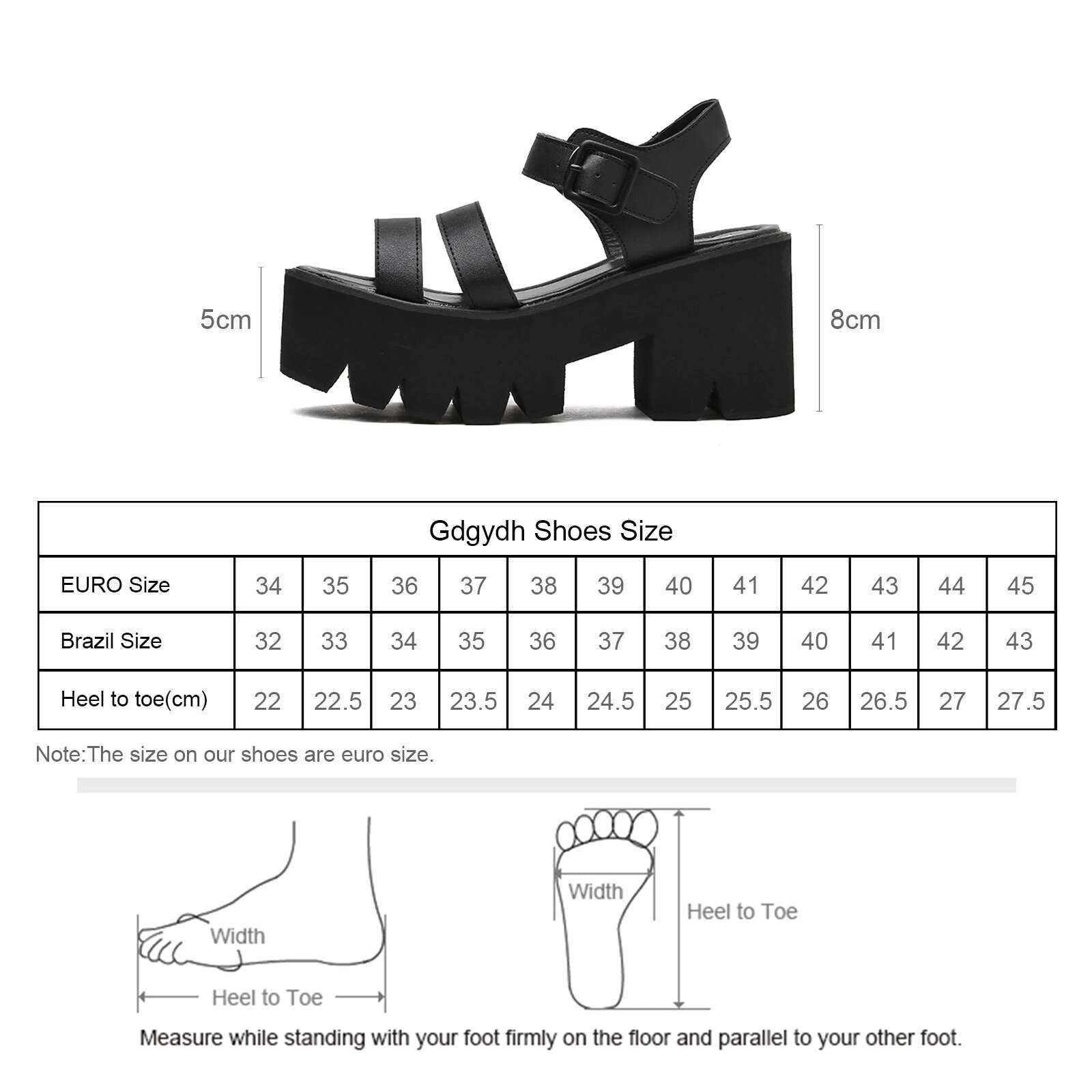 Gdgydh Women's Black Platform Sandals Comfy Open Toe Chunky Heel Buckle Strap Fashion Casual Solid Color School Shoes