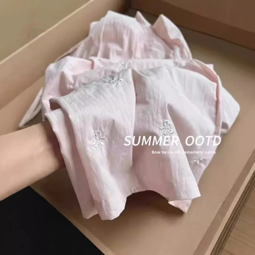 Embroidered Casual Pants Solid Color Summer Thin Straightening Leg Bell shaped Bottom Subtle Womens Close up Pants 250402