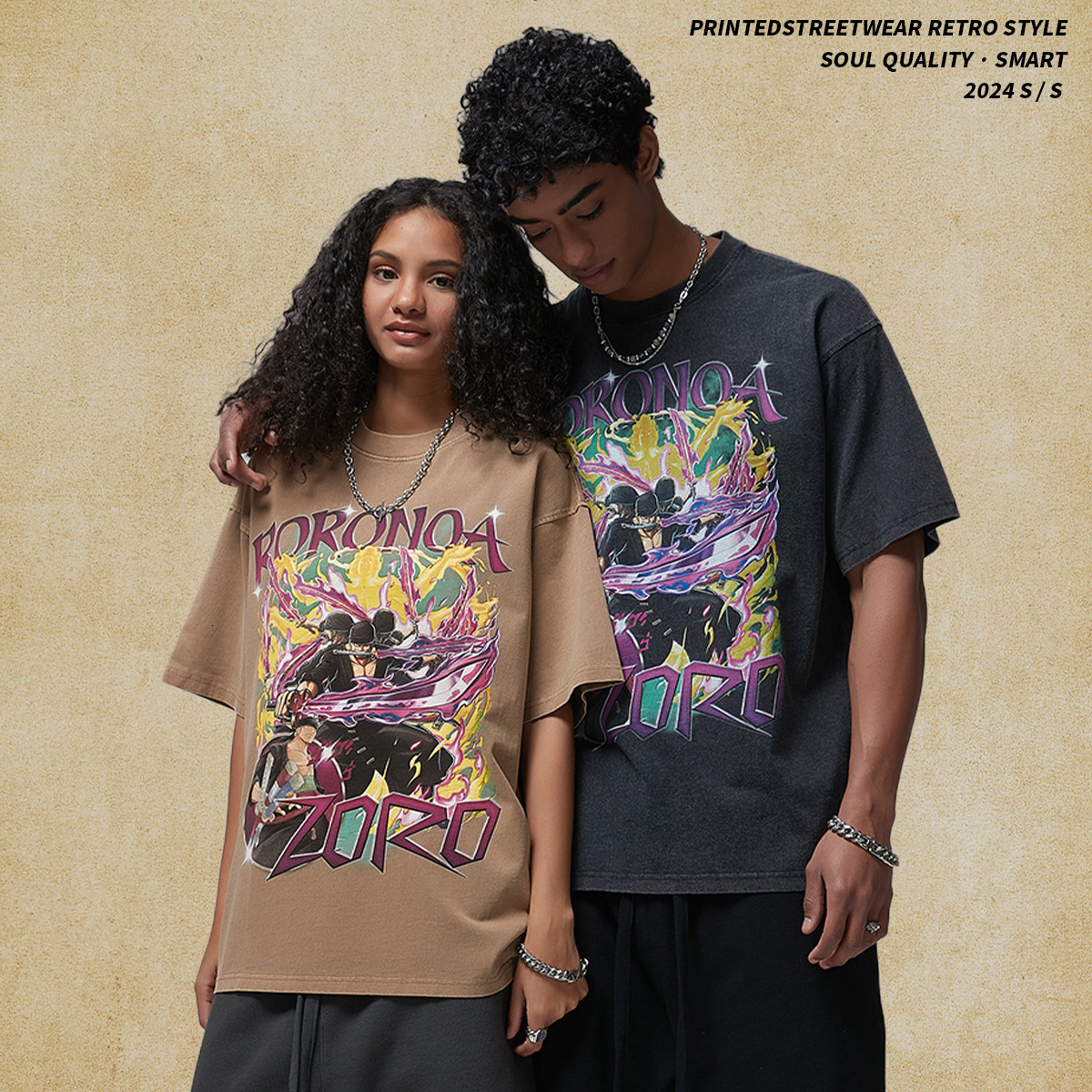 Wear | 2025 New White Ink Direct Spray Breathable Printed Men's Short Sleeve Washed Water Trendy Brand T-shirt