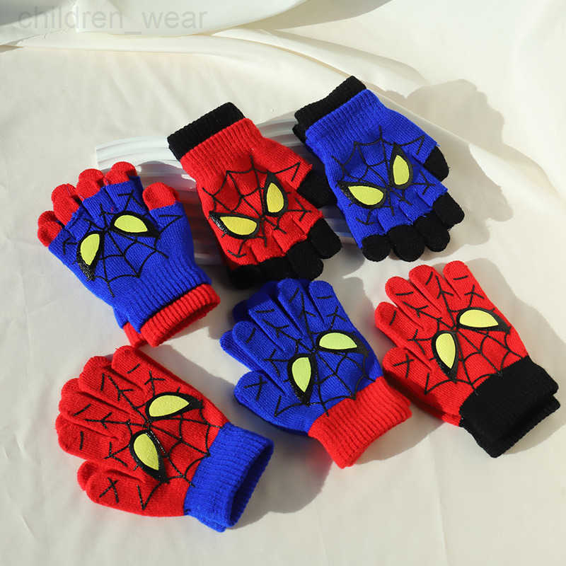 Disney Childrens Gloves Cartoon Marvel Spider-Man Warm Hand Protection Gloves for 6-12 Year Olds Baby Elementary School Students Half-Finger Gloves H2