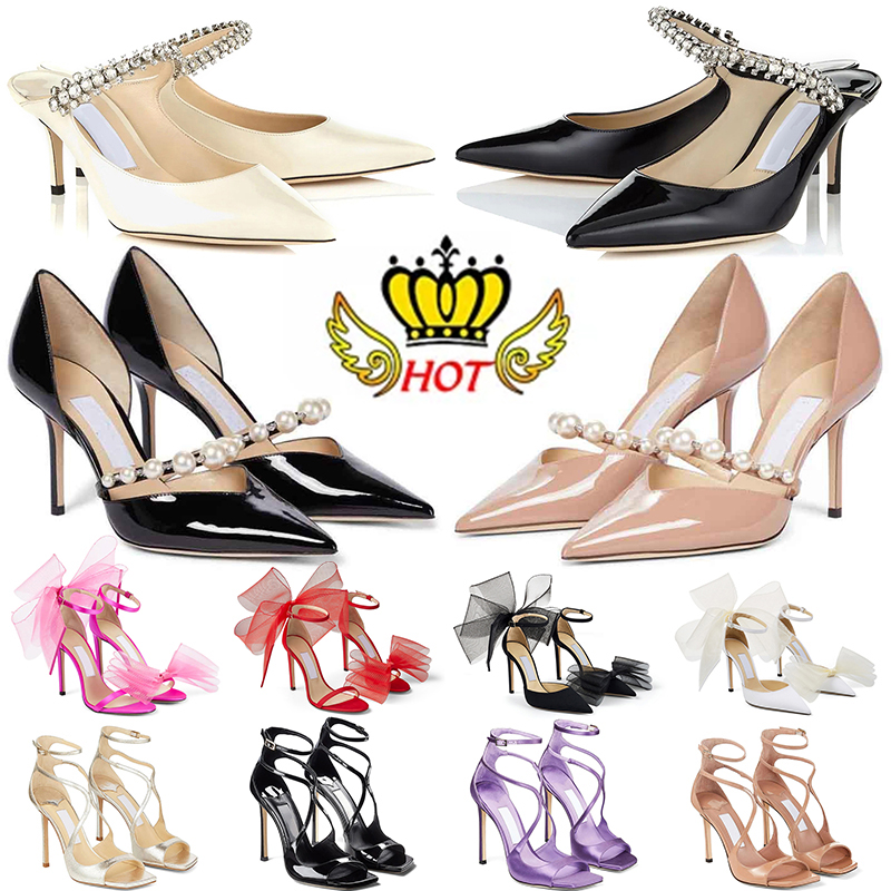 Authentic Jimmchooheels Ankle Strap Sandals JC Slippers Dress Shoes Refined Dinner Lady High Heels Pumps Slingback Pearl London Bridal Shoes Beige Black With Box