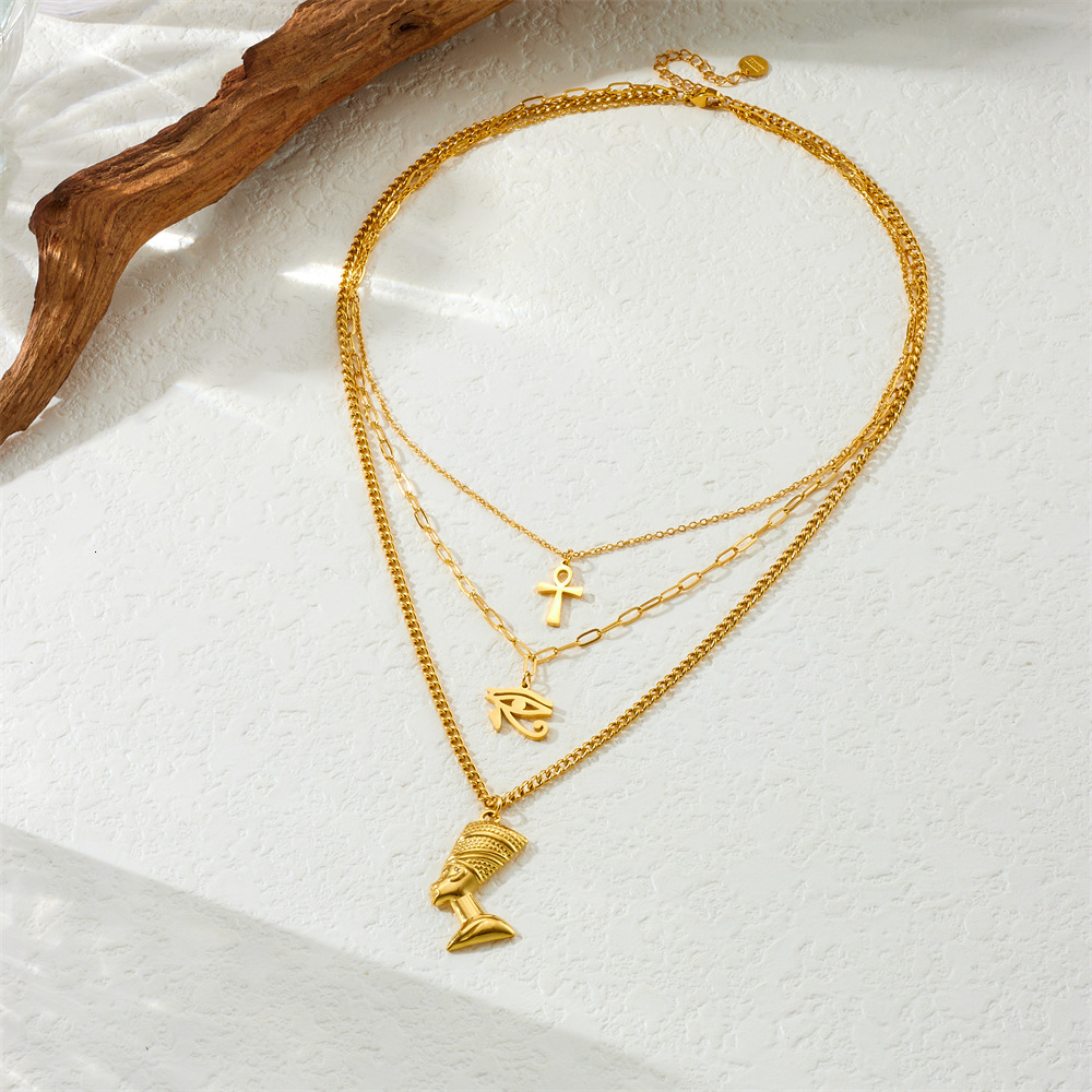 Anniyo 3 Ankh Nefertiti Africa Map Pendant Necklace Gold Wedding Birthday Party Ethnic Jewelry Men #256306 241018