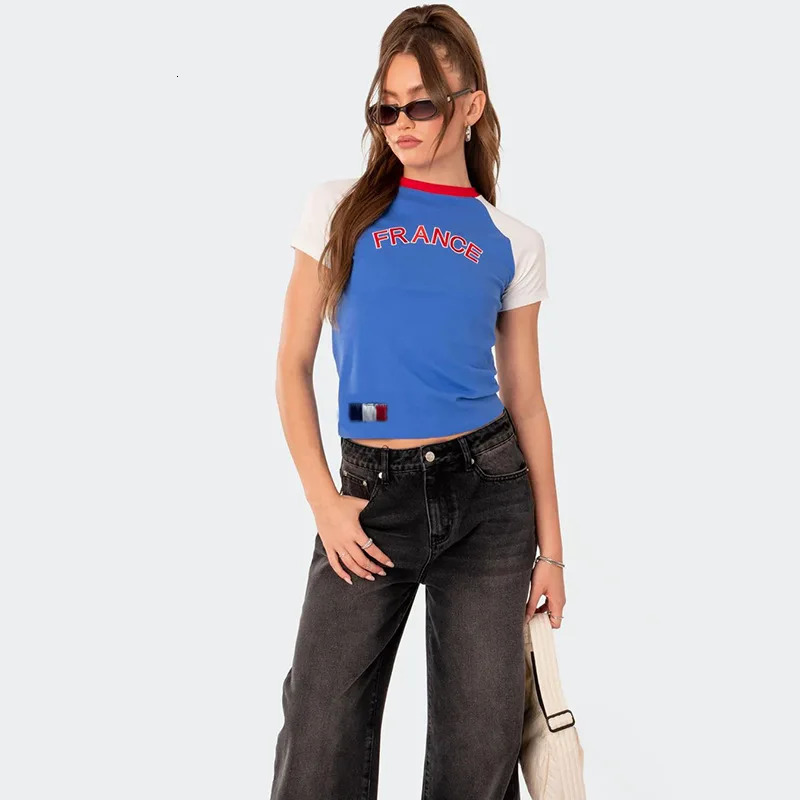 Summer Franc Letter ed Shorts Y2K Blue Weight Loss Womens Tshirt Fashion Trend Street Top Clothing 250407