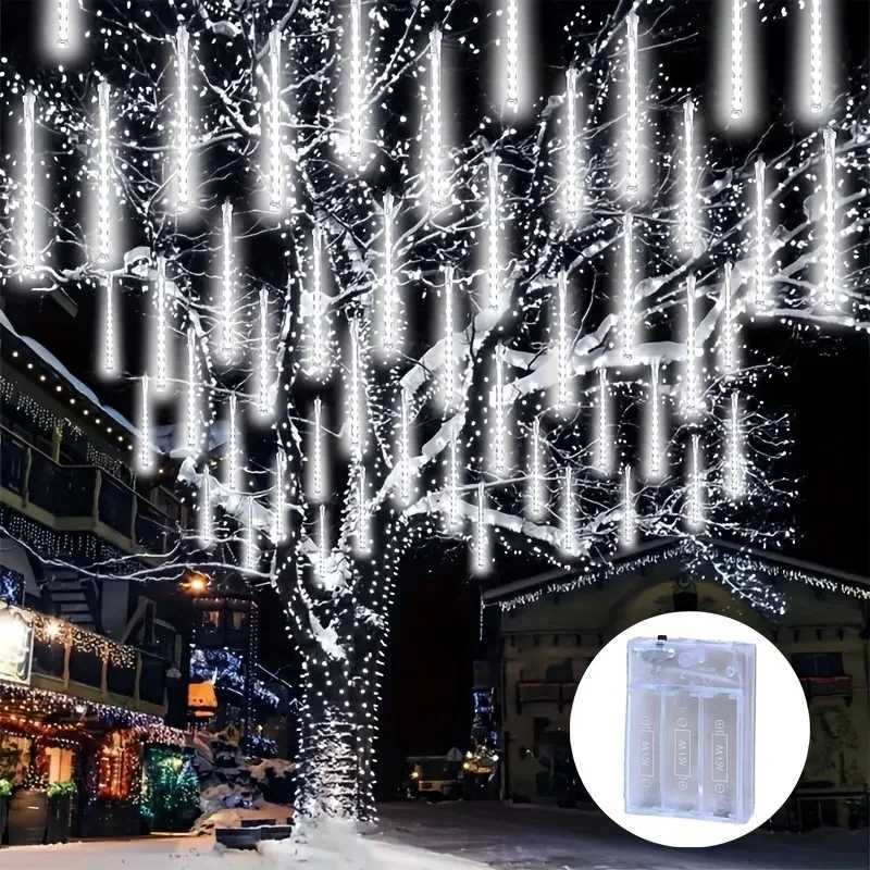 8 Tubes Meteor Rain LED Lights Christmas Street String Light Battery Power Outdoor Garden Wedding Eave Decoration Holiday Lamp W251107