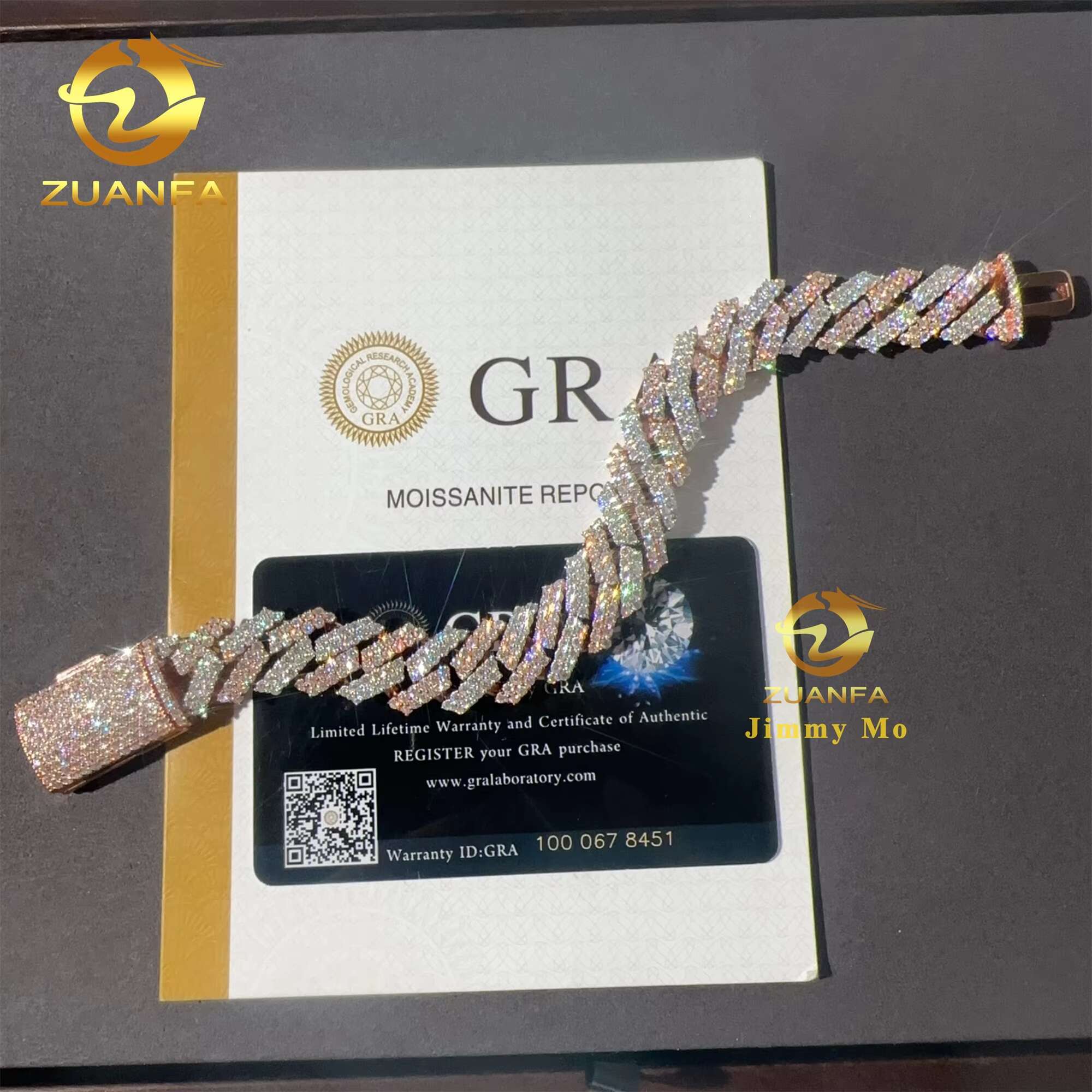 15mm Two Tone Color Rose+White Rapper Man Jewelry Hip Hop Iced Out S 925 Silver VVS1 Moissanite Diamond Miami Cuban Bracelet