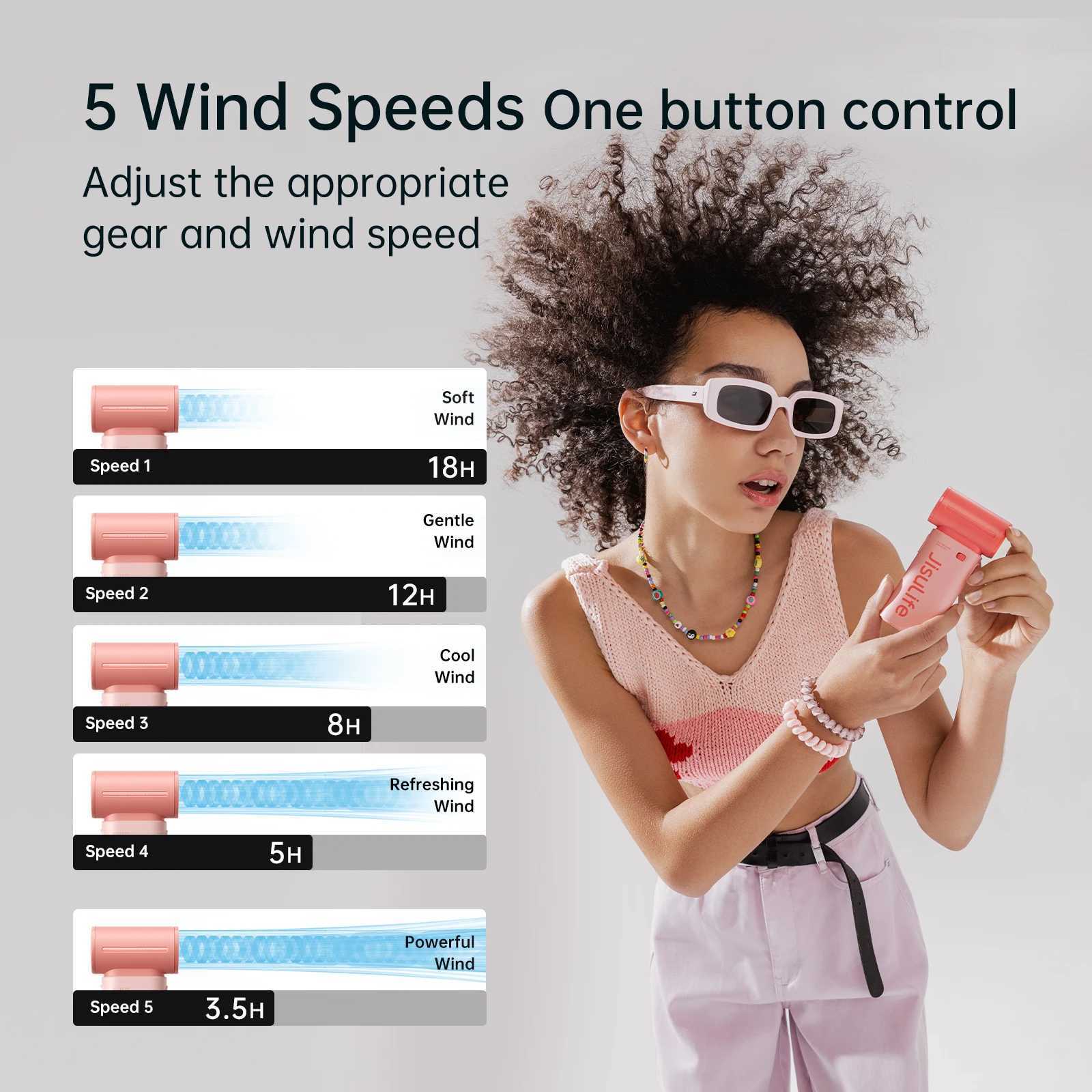JISULIFE handheld turbofan super strong wind power 5-speed long battery life 5000mAh USB charging ltipose pocket fan W250403