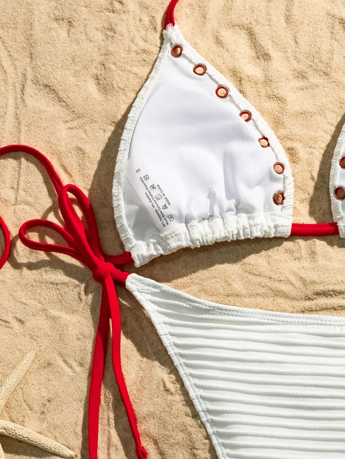 Dongdumaoyi Sexy White Red Contrast Bikinis Sets Women Halter Cross Push Up Tie Side Thong Swimsuit Beach Bathing Suit Micro Swimwear