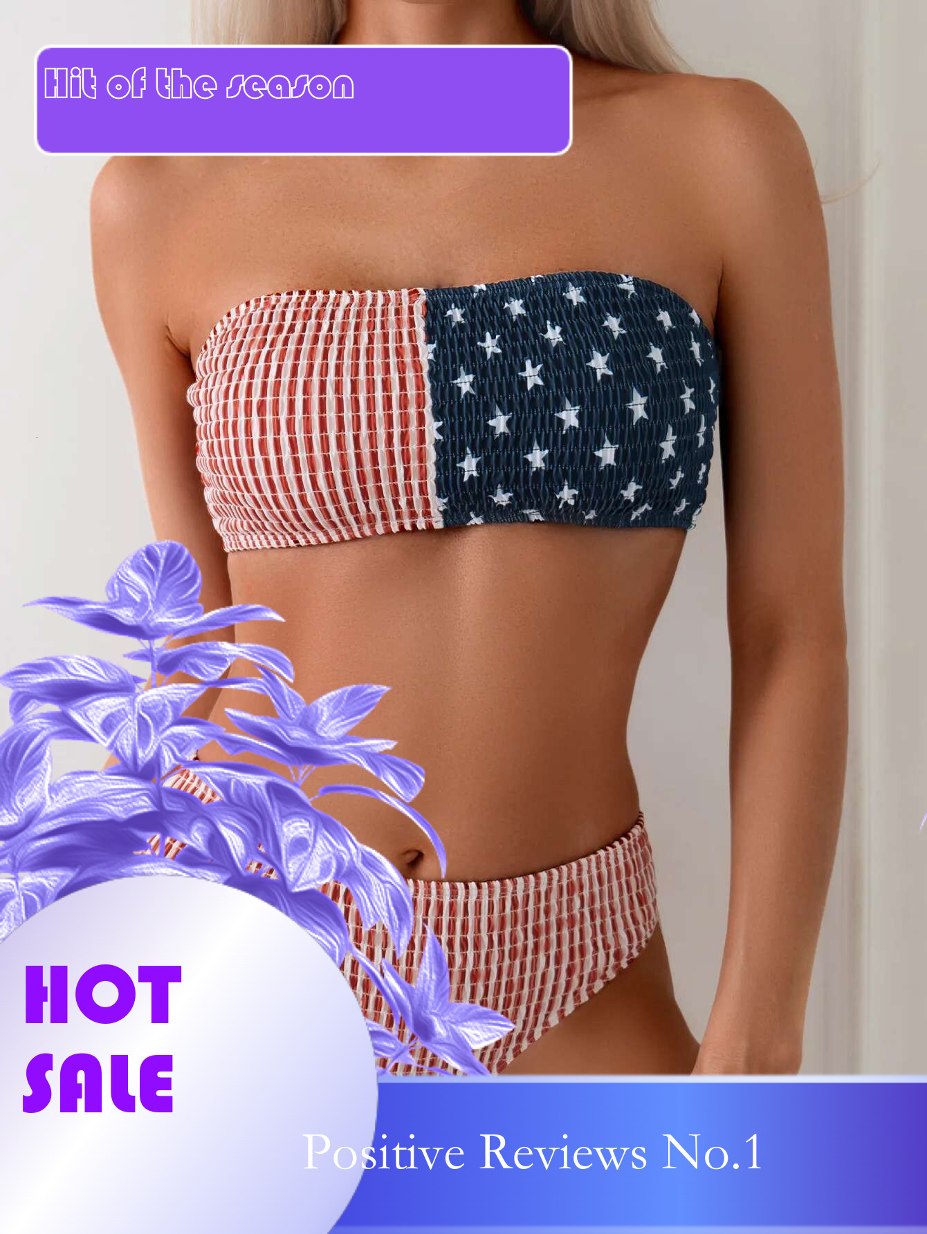 Dongdumaoyi Sexy Strapless Women Piece Swimsuit American Flag Style Print Bikini Set High Wait Beach Vacation Backless Bathing Suit