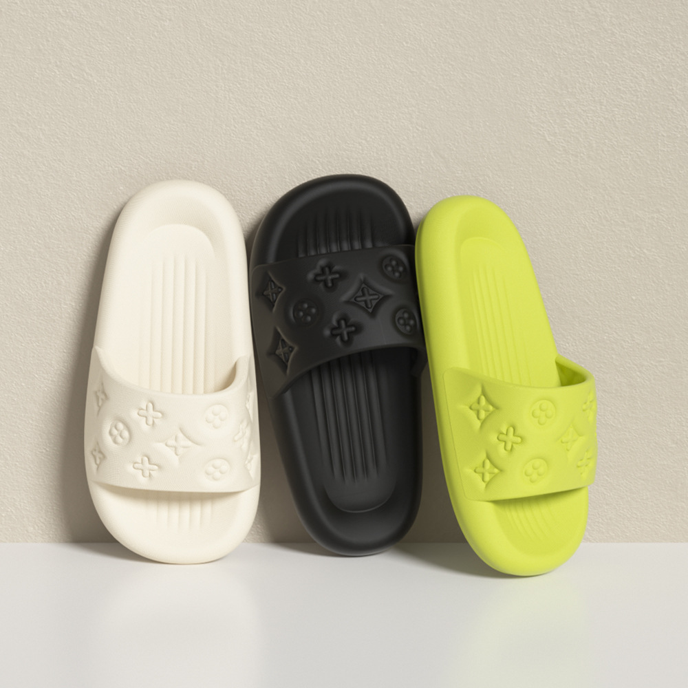 2025 summer ultra soft comfortable home and bathroom flat slippers couple printed sandals for women anti slip fluorescent green