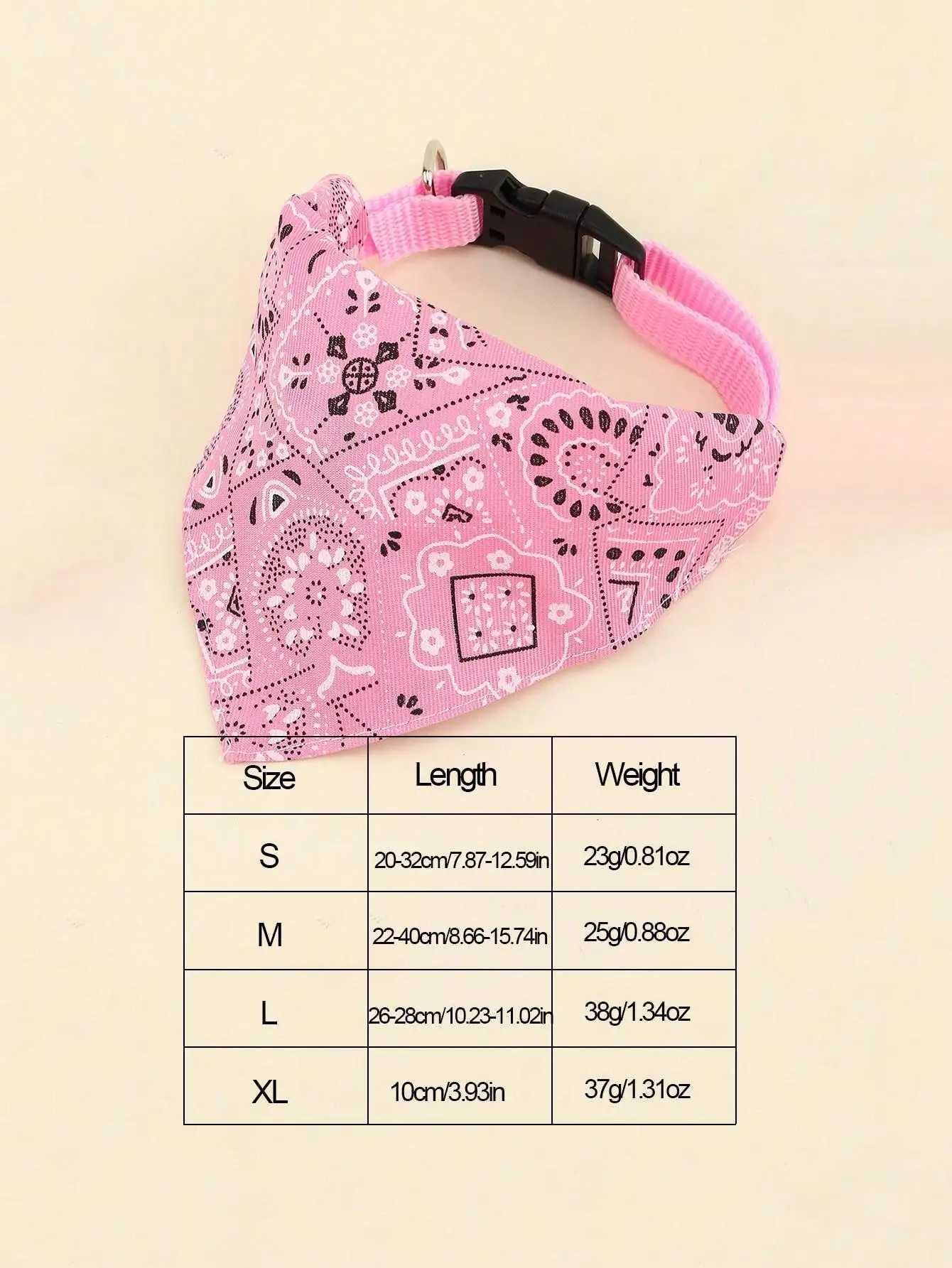 1 piece of pink random pattern pet bandage with adjustable triangular and buckle shaped pet dog collar and bib M250407