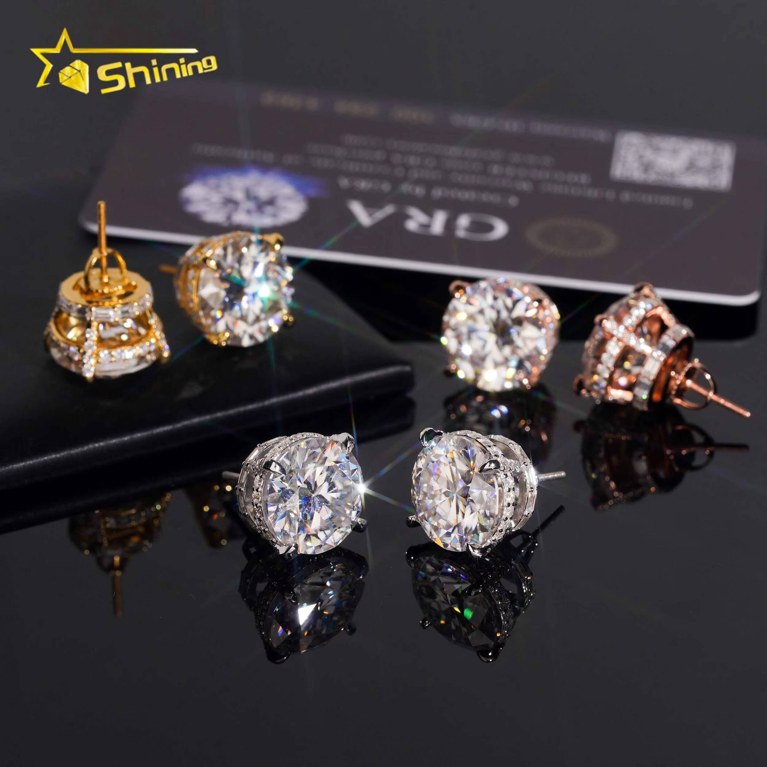 Big Size Moissanite Mens Earring Gold Plated 925 Sterling Silver Iced Out VVS Diamond Moissanite 16CT Screw Back Stud Earrings