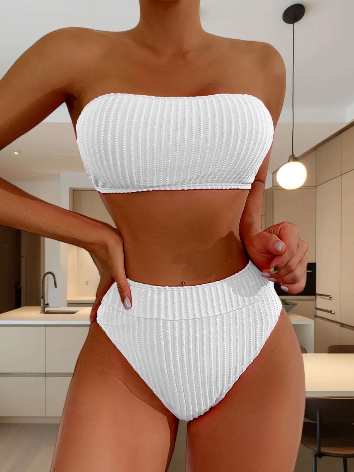 Dongdumaoyi Solid Color Strapless Two Piece Swimsuit For Women Sexy Off Shoulder Backless High Waist Bikini Set Summer Beach Swimwear